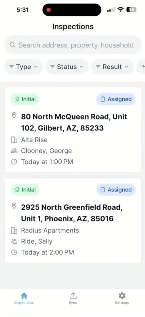 Sort inspections by various criteria