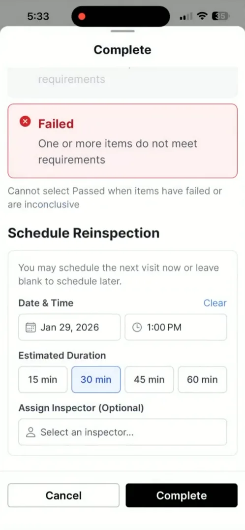 Schedule and assign reinspections