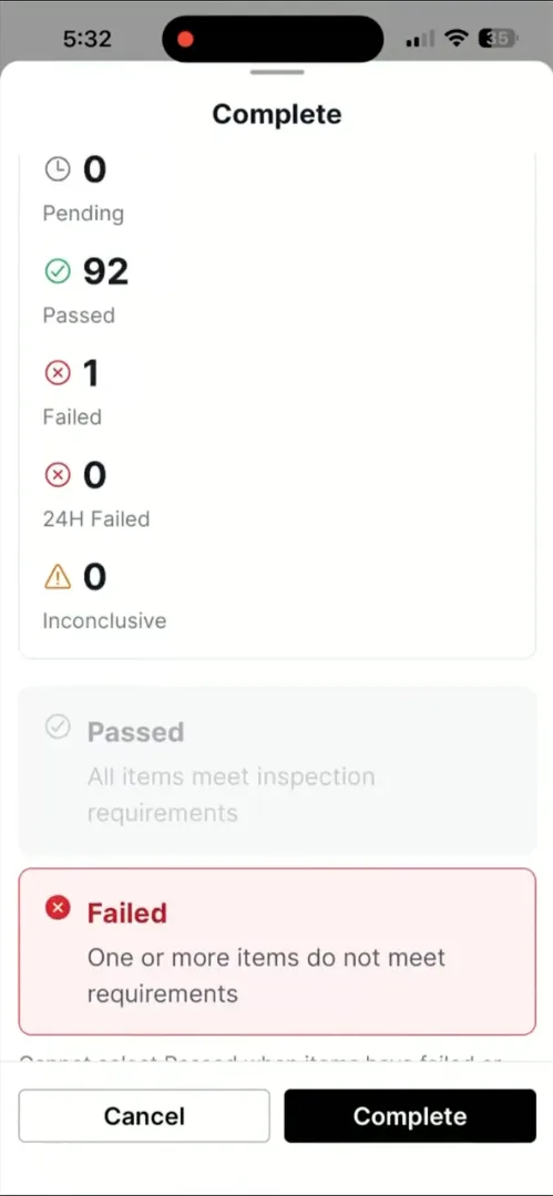 Inspection visit summary