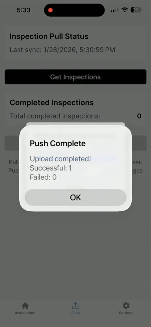Push inspection results and photos