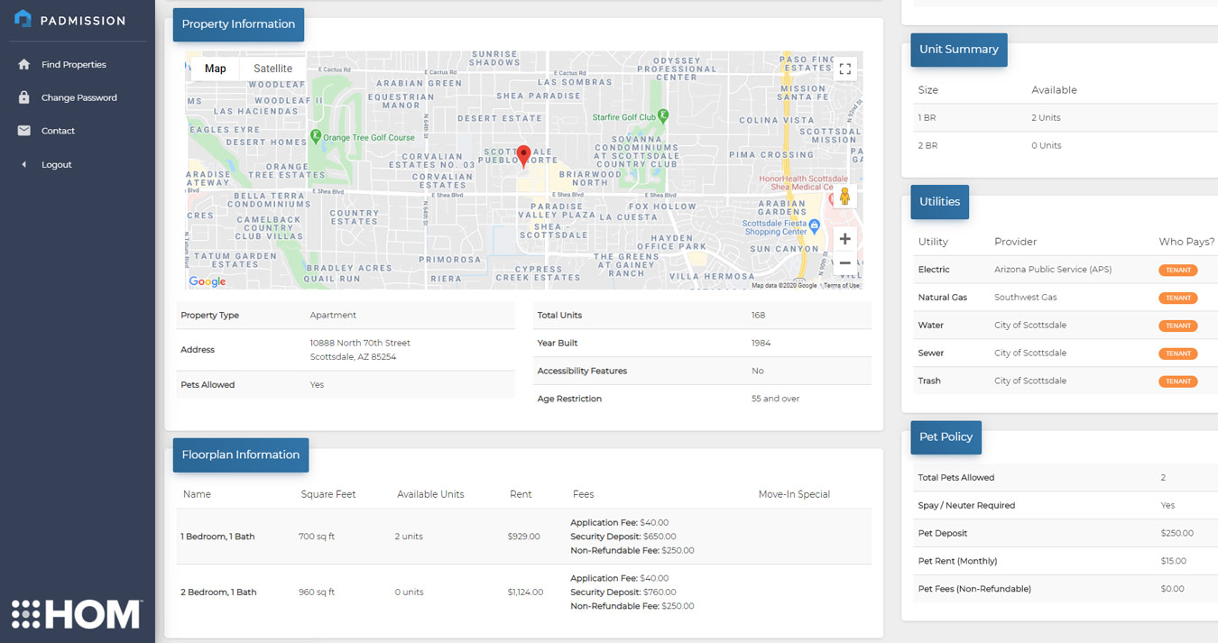 Padmission Property Information Map Screen